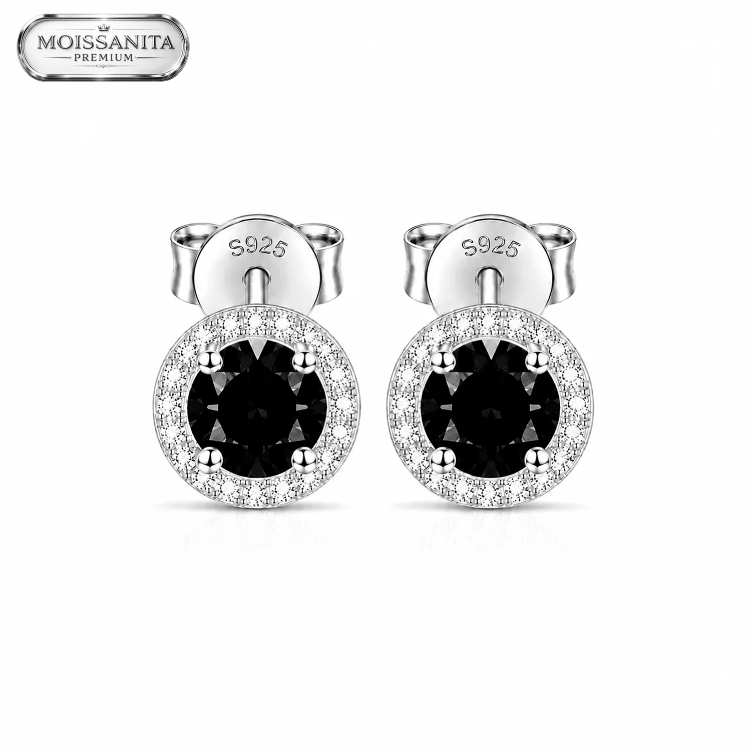 Arete Astra Black 6.5mm - Plata 925 & Moissanita
