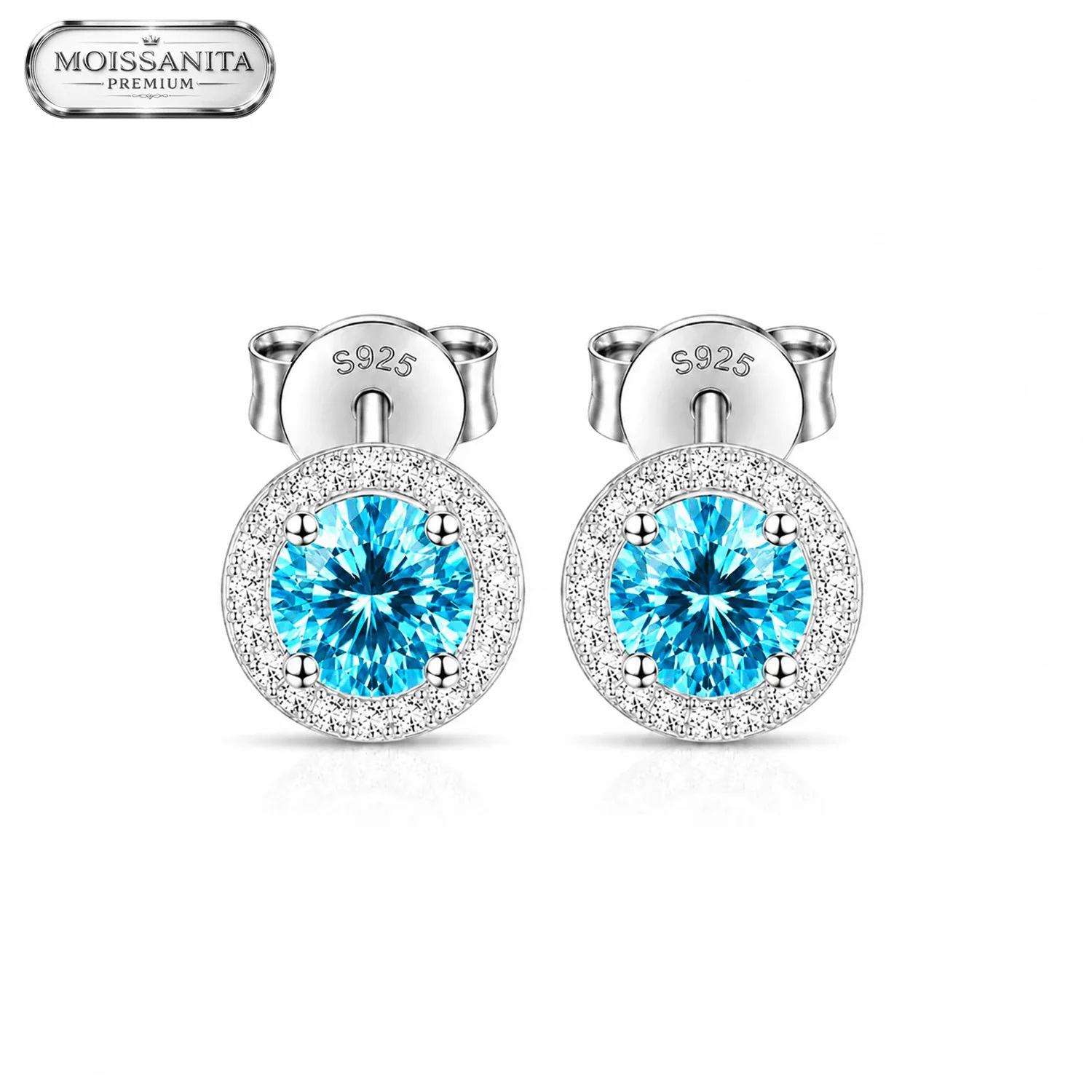 Arete Astra Sky Blue 6.5mm - Plata 925 & Moissanita