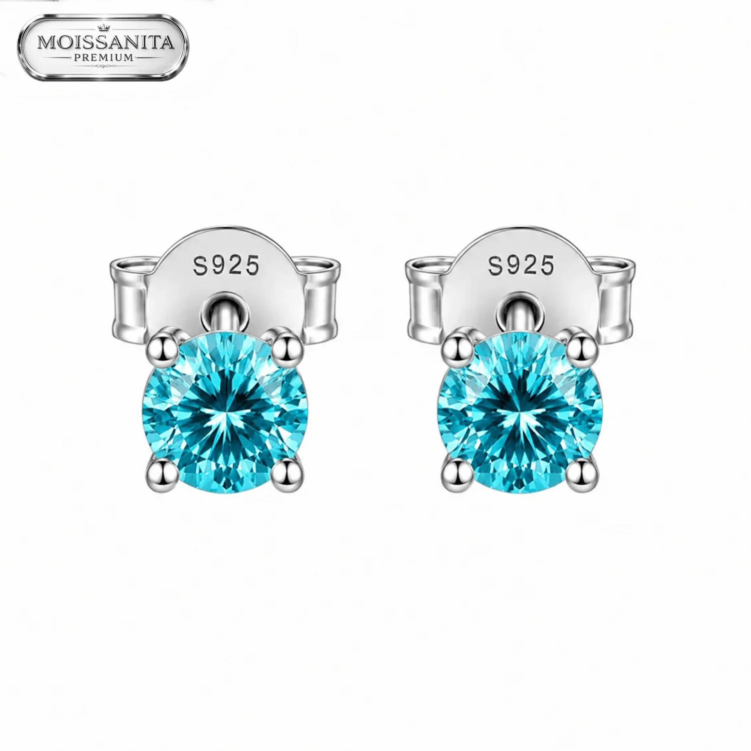 Arete Sky Blue Diamond 5mm - Plata 925 & Moissanita