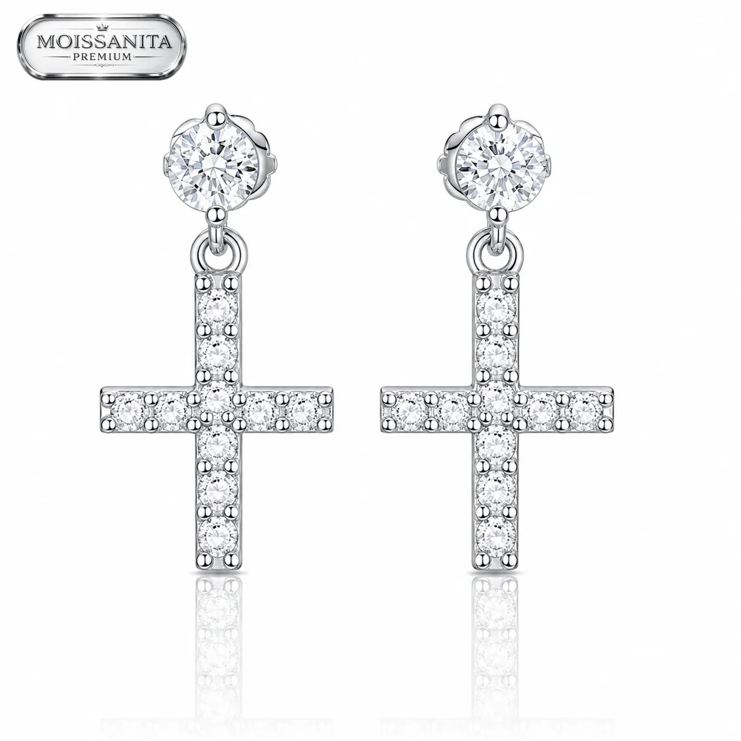 Arete Divine Cross 21mm - Plata 925 & Moissanita